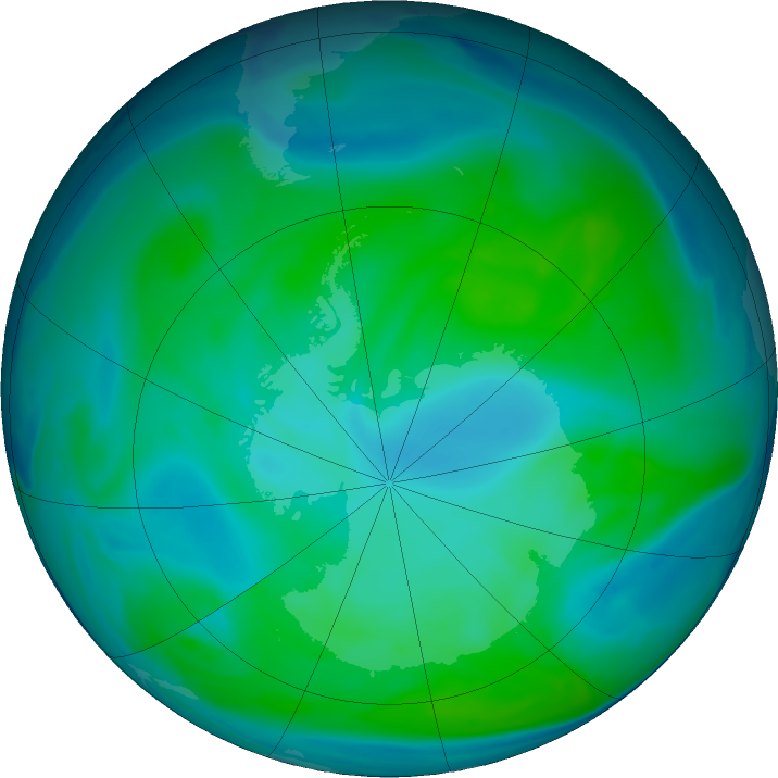 Antarctic ozone map for 20 January 2019
